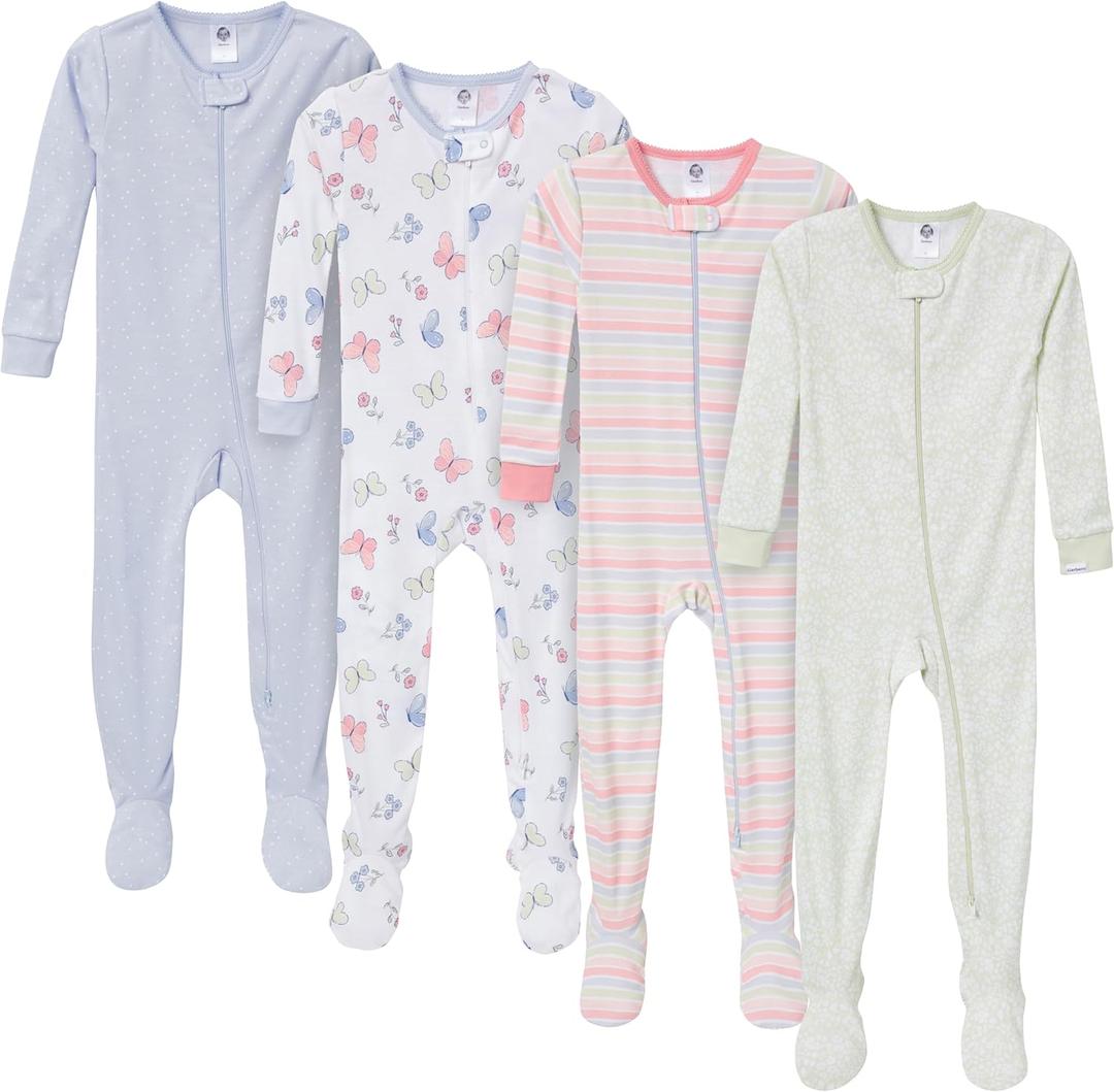 Gerber Baby Girls Baby-girls 4-pack Footed Pajamas (Butterflies)