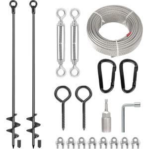 2 Pcs 30" Ground Anchors Heavy Duty Shed Anchor Kit with 3/16 Galvanized Cable & Turnbuckles, Triple-Turn Helix Earth Anchors for Carport Canopy Gazebo Trampoline Swingset Mobile Home