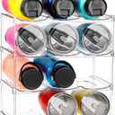 LARGER Compartment - Stackable Water Bottle Organizer Holder - for Stanley & Others' Large Tumbler - Clear  Rack, Cup Bottle Holder for Cabinet Home Countertop Fridge Pantry Shelf, 4 Tier Hold 12