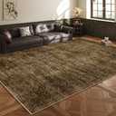 Area Rug 5x7 Washable Rug/Machine Washable Brown Vintage Traditional Floor Cover Foldable Thin Retro Style Indoor Distressed Non-Slip Carpet Bedroom Living Room Dressing Table (Green and Brown)