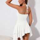 EYNMIN Women's Summer Mini Dress Bodycon Ruched Backless Halter Flowy Ruffle Party Club Short Dresses (White)