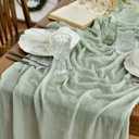 Artoid Mode Boho Cheesecloth Gauze Sage Green Wedding Table Runner, 160 Inch Seasonal Fabric Kitchen Dining Holiday Table Decor for Home Party Indoor