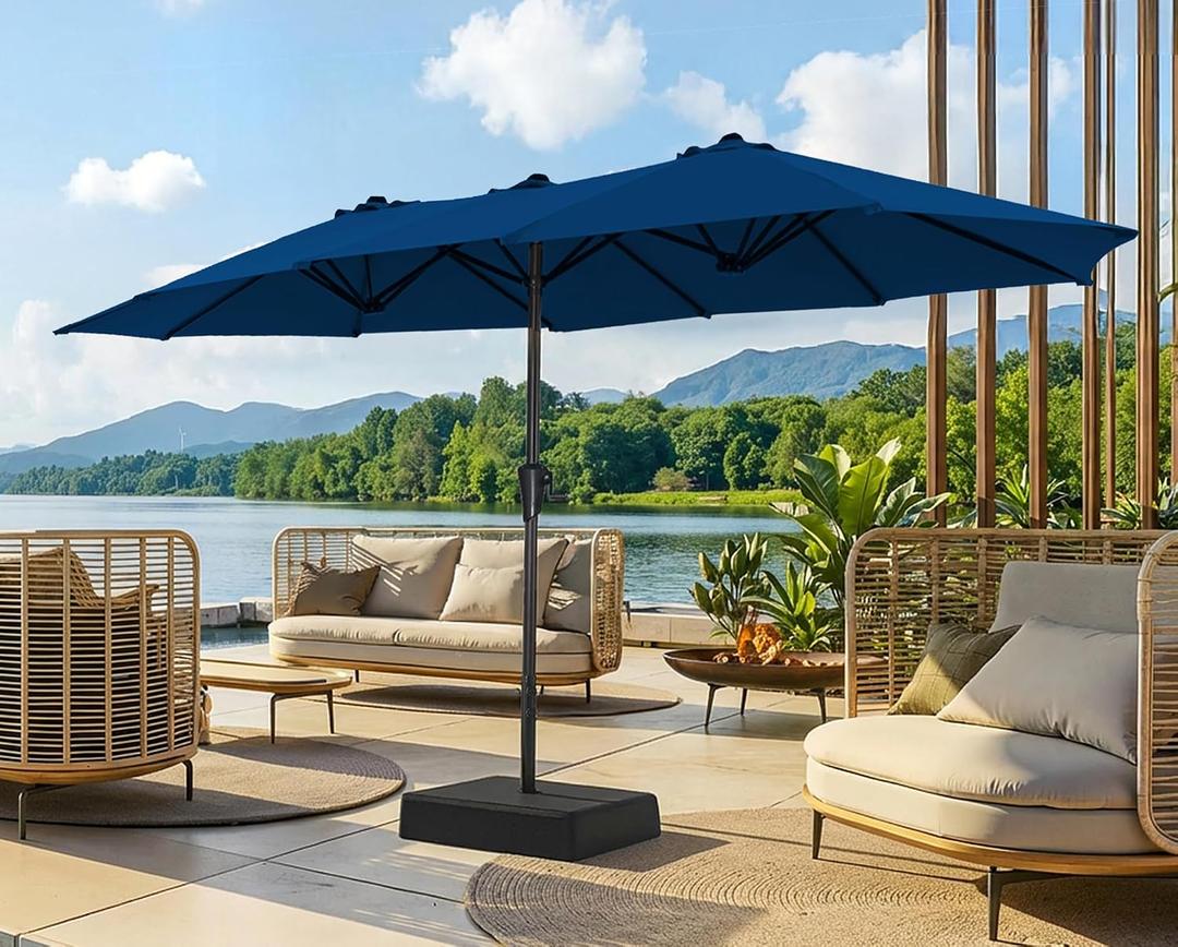 SUPERJARE 13FT Outdoor Patio Umbrella with Base Included, Double Sided Pool Umbrellas with Fade Resistant Canopy, Large Table Umbrella for Deck, Market, Backyard - Navy Blue
