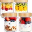4-pack 16oz Overnight Oats Containers with Bamboo Lids, Wide mouth Mason Salad jars, Glass Jars with Airtight Lids for Meal Prep, Glass Food Storage Container for Snack Yogurt Sugar Spice