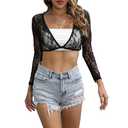 Malarocoby Women's Crop Top Long Sleeve Shrug Lace Short Blouse Shrug Open Front Elastic Sexy Lace Lining Cardigan Sheer Cover Up Black, S