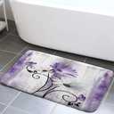 Rustic Farmhouse Bath Mat, Farm Purple Daisy Floral Flowers Butterfly Country Wooden Bath Rug for Bathroom, Grey White Bath Mat Soft Non Slip Bath Rugs, 19X31IN (1'7" x 2'7" (Rectangular))