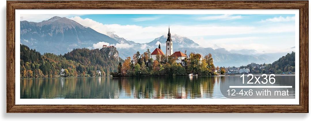 Hongkee 12x36 Picture Frame, Collage Twelve 4x6 with Mat, Wood Style,1 Pack, 12X36 in