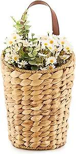 LGENHOOM Handwoven Front Door Basket Water Hyacinth Wall Hanging Basket Decorative Boho Mounted Organizer for Dried Flower Plants Storage Basket for Garden, Home, and Farmhouse Décor