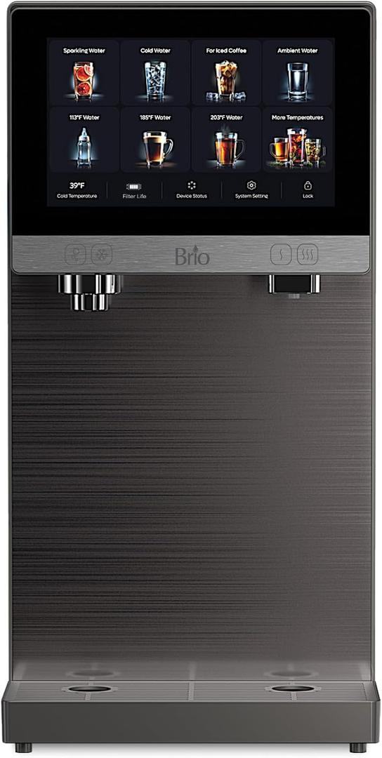 Brio Q60 Sparkling Water Countertop Dispenser with Refillable Tank, No Plumbing Required, Instant Hot & Cold, 4-Stage Reverse Osmosis Filtration, Touch Screen Display, Black