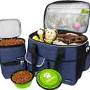 PetAmi Dog Travel Bag - Travel Pet Organizer with Food Container and Bowls, Perfect for Weekend Camping, Navy, Large (Large - 15.5"L x 9.5"W x 14.0"H)