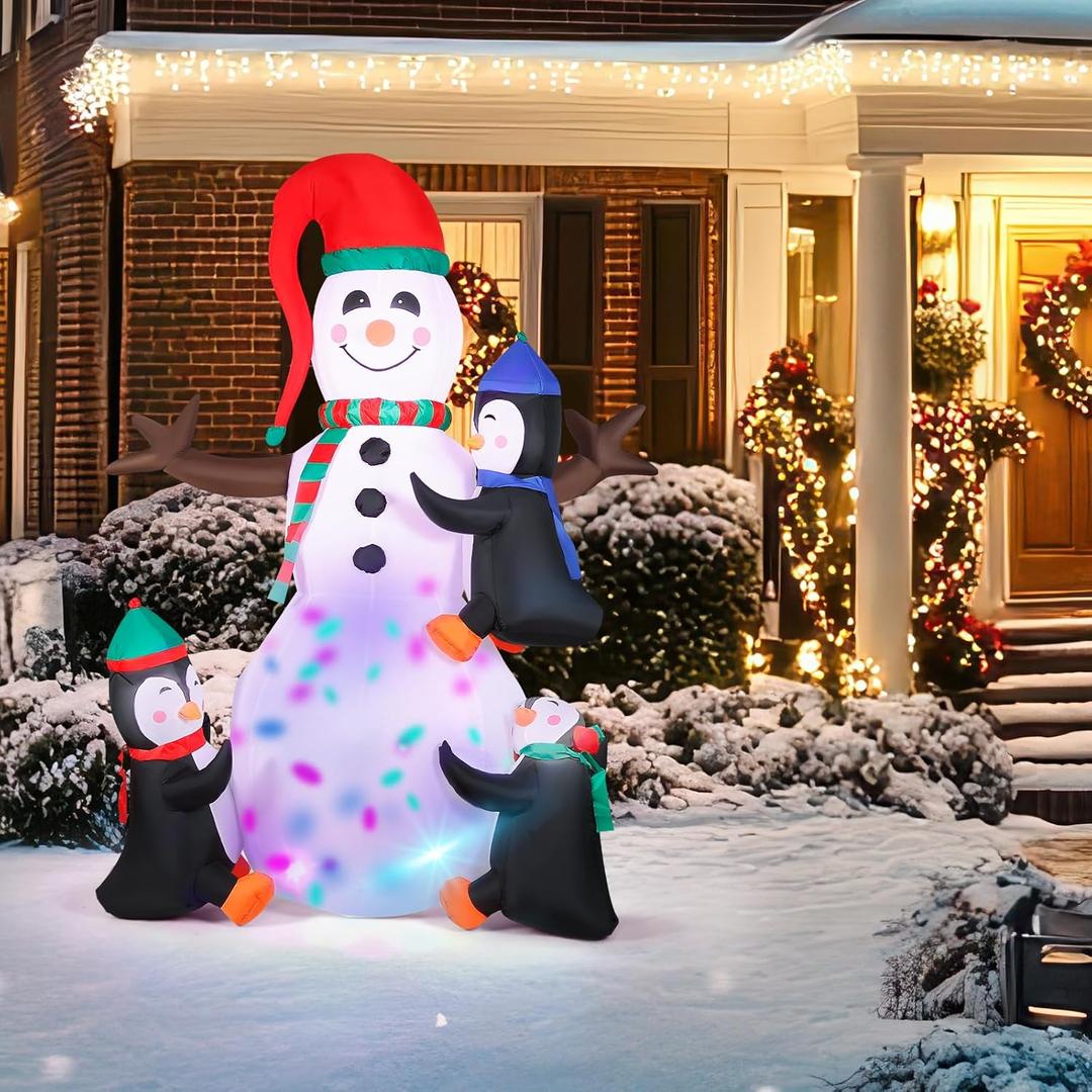 7FT Christmas Inflatable Snowman, IP65 Lighted Blow Up Snowman with LED Lights, Automatic Inflation Yard Decorations for Lawn Garden Holiday Decor