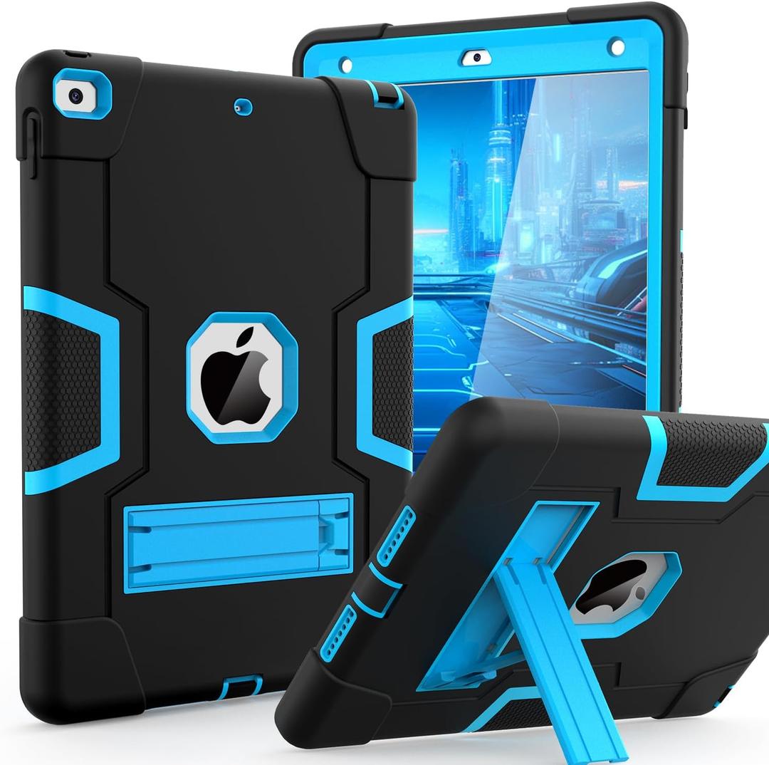 Cantis Case for ipad 9th Generation/ 8th Generation/ 7th Generation, Slim Heavy Duty Shockproof Rugged Protective Case with Built-in Stand for iPad 10.2 inch 2021/2020/2019, Black+Blue