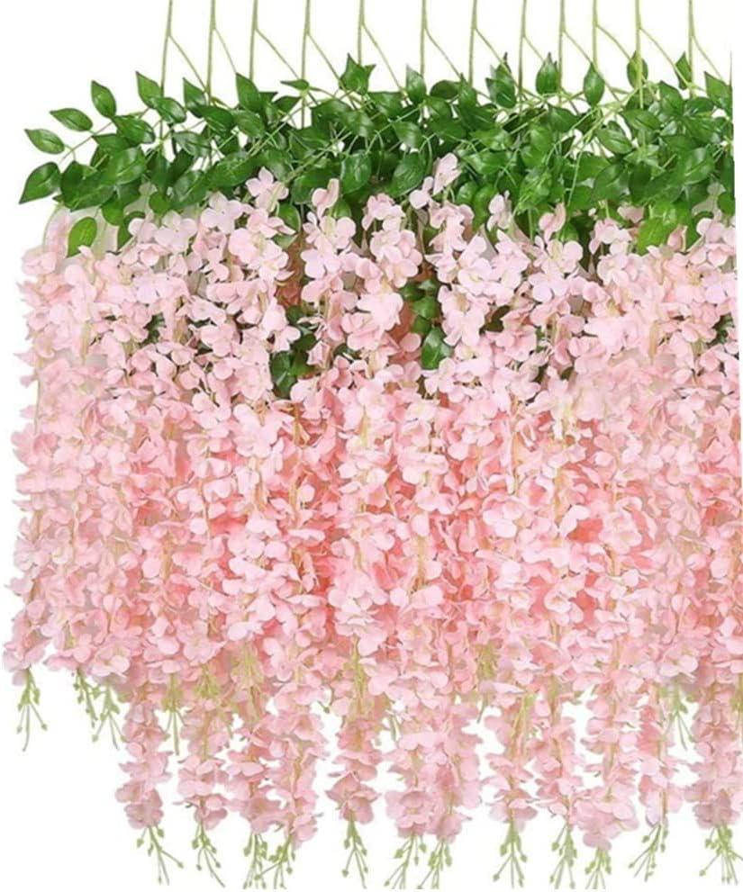 12 Pcs Artificial Wisteria Flowers Garland, 3.6 FT Silk Fake Flowers Hanging Vine for Indoor Outdoor Home Garden Christmas Wedding Party Decoration (Pink)