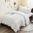 WONGS BEDDING Comforter Full Size, White Ruffle Comforter for Dorm Room Essentials for Full Bed, Soft Seersucker Textured Bedding Set Full Size Comforter Sets for Girls 90"78"