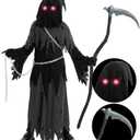 Spooktacular Creations Glowing Eyes Grim Reaper Costume for Kids, Halloween Costume for Boys, Halloween, Dress-up Party, 8-10Y
