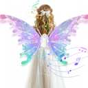 GOLDGE LED Electric Fairy Wings for Girls, Moving Butterfly Wings with Lights & Music, Toy for Halloween, Valentine, Birthday, Christmas, Party Costume, Princess Cosplay and Dress-Up (Multicolored)