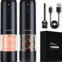 TOMEEM Electric Salt and Pepper Grinder Set with LED Lights  Rechargeable Automatic Pepper and Salt Mill with 6 Adjustable Coarseness for Kitchen, BBQ & Gifts