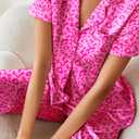 Ekouaer Silk Satin Pajamas Set Women Short Sleeve Sleepwear Soft Button Down Loungewear Pjs Set (Pink, M)