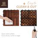 9Pcs Acacia Wood Interlocking Patio Deck Tiles, 12 x 12 x 0.9 Inch Outdoor Flooring, Waterproof for All-Weather Use Crossed, Dark Brown