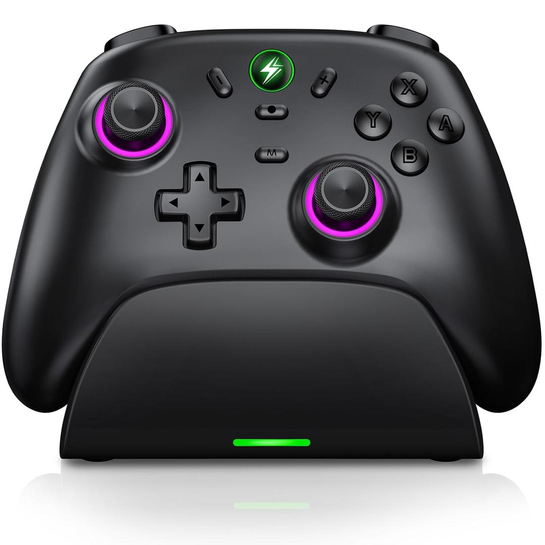 AXYBCOOL Wireless Bluetooth Switch Controller with Charger Station for Nintendo Switch/Lite/OLED/Switch 2 Pro Controller with Charging Dock, Hall Effect Joyticks Switch Remote for iOS/Android/ with Lighting/Turbo/Wakeup