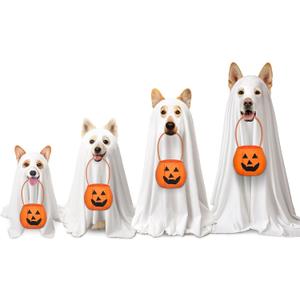 2 Pcs Halloween Dog Costumes with Non Woven Pumpkin Bags White Ghost Costume for Dog Cat Ghost Cosplay Clothes, Cute Party Cape for Halloween Cosplay Party, (Medium)