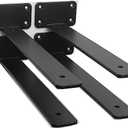 4 Pack - 10 inch Black Hidden L Shelf Bracket (1/5 Inch Thicked) Iron Floating Shelf Brackets Rustic Industrial Metal Brackets for Shelf Support