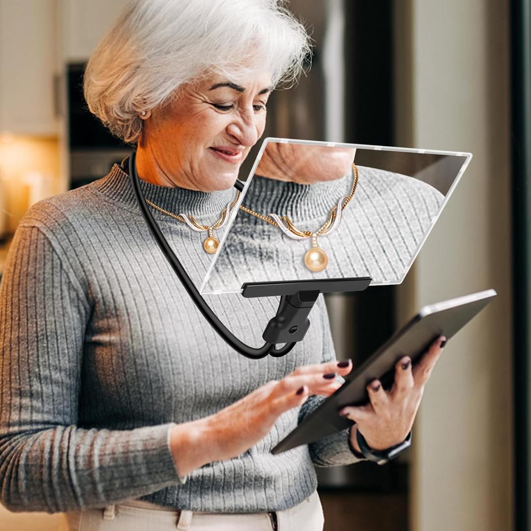 NZQXJXZ 5X Hands Free Magnifying Glass for Reading Flexible Gooseneck Large Full Book Page Magnifier for Seniors Neck Wear, Newspaper, Cross Stitch, Small Prints, Repair, Sewing, Low Eyesight
