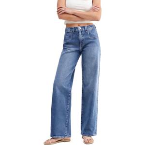 EMMIOL Womens Jeans Straight Leg,Mid-High Rise Baggy Denim Pants,Boyfriend Wide Leg,Loose Fit with Pocket,Runs Small; Size Up (Blue, L)