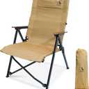Outdoor Portable Folding Camping Chair, Wooden Armrests, Adjustable High Back (Khaki)
