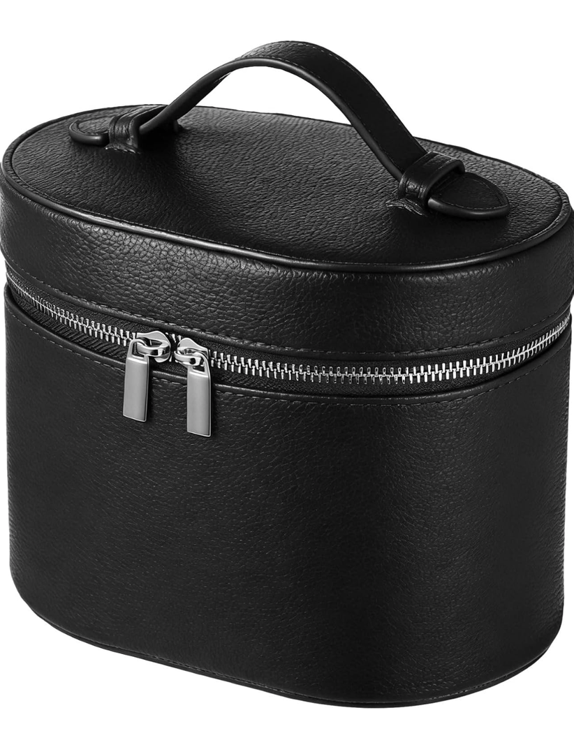 OMISTAR Makeup Vanity Bag for Women - Large Capacity Cosmetic Organizer with Removable Liner, Waterproof PU Leather Skincare Bag, Portable Chic Cosmetic Make Up Case for Skincare, Accessories, Black