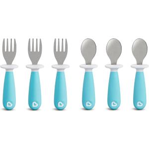 Munchkin Raise Toddler Fork and Spoon Utensil Set, Rest Keeps Tip Off Table, BPA Free, 6 Pack, Blue