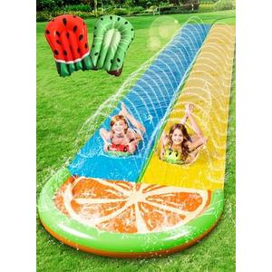 Sloosh Water Slides with 2 Inflatable Boards,22.5ft Double Lane Lawn Water Splash Slip and Slide with Advanced Sprinklers Summer Toy for Kids Adults Fun Backyard Summer Outdoor, Orange