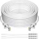 Adoreen Cat 6 Ethernet Cable 35 Ft-White, Outdoor & Indoor Snagless Long Round RJ45 Network Cable, POE, Soft Flexible Gbps Internet LAN Computer Patch Cord for Router Modem Switch Fast Gaming+ Ties