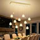 10-Lights Modern Rectangle Chandelier Crystal Pendant Light Fixture Gold