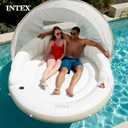 INTEX 58292EP Canopy Island Inflatable Pool Float: Comfortable Lounge Surface Built-in Cup Holders Detachable Sunshade 440lb Max Weight Capacity 78.5" x 59"