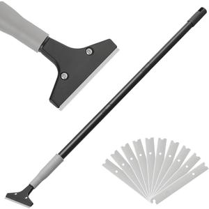Heavy Duty 4-inch Razor Blade Floor Scraper, 50 Inch Long-Handle, Cleaning Glass Wall Scraper, with 10 Blades, Painting stripping tools, Tile, Floors, Walls