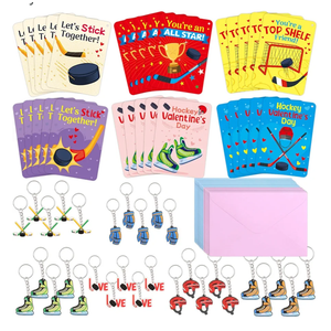 Fancy Land 30 Pack Valentines Cards Classroom Kids Hockey Valentines Day Cards with Keychains Valentine Gift Set Exchange Boys Girls Goody Bag Favors Ice Hockey