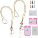 2 x 2Pcs teacher lanyard with id holder teacher lanyard With 6 tassels (purple, pink, beige) and 4 ID. covers (2 white and 2 pink)