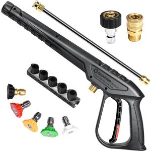 Pressure Washer Gun 3600 PSI with Extension Wand, Nozzle Holder & 5 Spray Tips, M22-14mm Fitting, Replacement for Ryobi, Karcher, Honda, Greenworks, Briggs & Stratton, Gas Power Washer (Black)