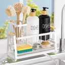 Sponge Holder for Kitchen Sink, Kitchen Sink Caddy with Suction Cup, Sink Organizer Rack for Kitchen Accessories, 304 Stainless Steel Dish Scrubber Holder Self Draining for Sponge, Soap, Dish Brush (White)