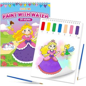 Paint with Water Coloring Books for Toddlers,Mess Free Watercolor Painting Papers for Kids Water Color Paint Kit Art Craft Birthday Gift for Ages 1-3, 4-8(Princess and Party)