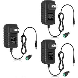 12V Power Supply, 12 Volt 2A 24W DC Power Supply, Black Switching LED Power Adapter, AC 110V to 12V Wall Mounted Transformer Plug for LED Strip Lights with 5.5/2.1 DC Female Connector, 3 Pack