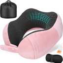 Cirorld Neck Pillow for Traveling, Travel Pillows for Airplanes,100% Pure Memory Foam Travel Neck Pillow, Adjustable Flight Pillow, Portable Plane Accessories with Eye Mask, Earplugs, Carry Bag (Pink)