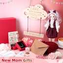 4 Pcs Christmas New Mom Gifts for Women with Exquisite Box Newborn Baby Pregnancy Gift for New Parents Gender Reveal Gifts with Mom and Dad Stocking Necklace Set for First Time Moms