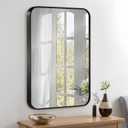 30x36 Inch Black Wall Mirror for Bathroom, Brushed Metal Framed Mirror with Rounded Corner, Rectangle Bathroom Vanity Mirror for Bedroom or Living Room, Horizontal/Vertical
