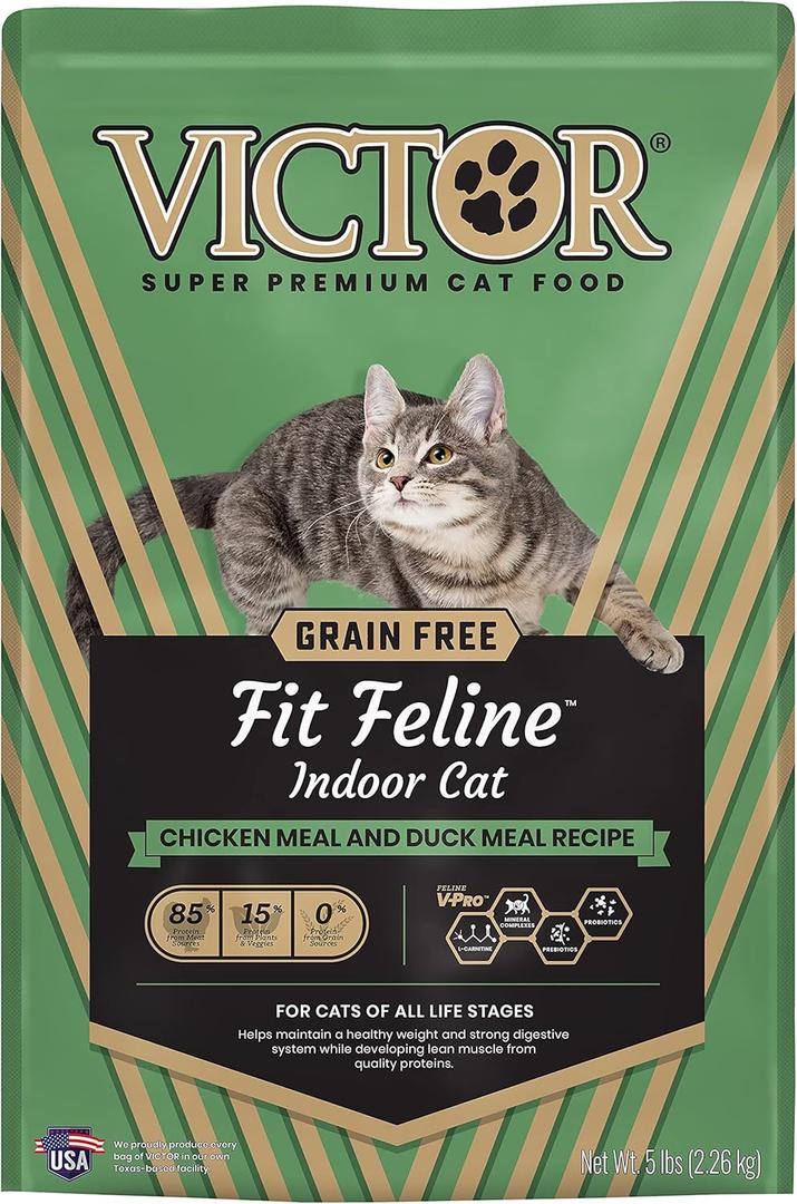 VICTOR Super Premium Cat Food  Grain Free, High-Protein Fit Feline - Dry Cat Food for Indoor Cats - 38% Protein, 16% Fat - for All Breeds and All Life Stages from Kitten to Adult, 5lb