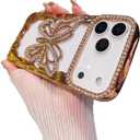 for iPhone 17 Pro Max Case Cute Butterfly Hollow Back Plating TPU Bumper Design,Luxury Bling Diamond Glitter Girly Phone Case for iPhone 17 Pro Max for Women Girls Pink