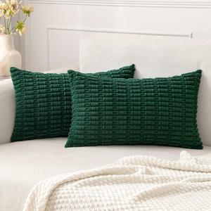 MIULEE Pack of 2 Dark Green Corduroy Decorative Christmas Pillow Covers 12x20 Inch Soft Boho Striped Throw Pillow Covers Modern Farmhouse Home Decor for Sofa Living Room Couch Bed