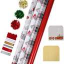 LaRibbons Christmas Wrapping Paper Sets, Classic Truck & Plaid & Cardinal Design with Ribbons & Gift Tags & Metallic Pom Pom for Christmas, Holiday, 30Inch × 10Feet（4 Rolls: 100 Sq.Ft.Ttl）