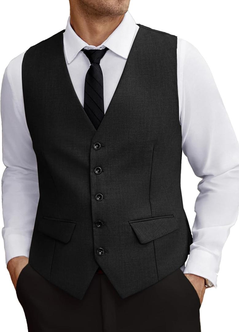 COOFANDY Men's Business Suit Vest Slim Fit Dress Vest Wedding Waistcoat (X-Large, Black)